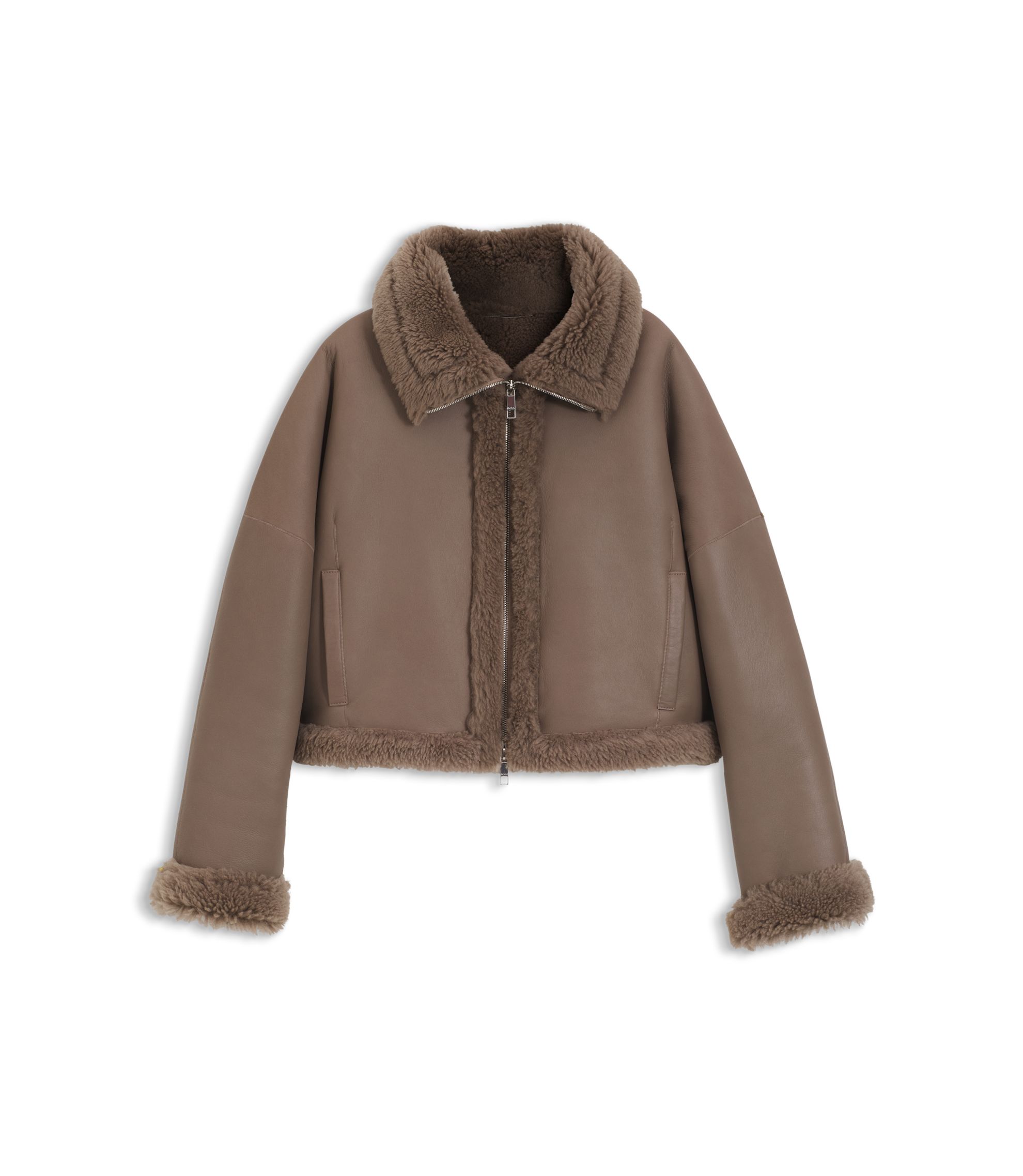 BOSS - Shearling-trim jacket in nappalan leather - Light Brown