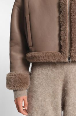 Shearling-trim jacket in nappalan leather, Light Brown