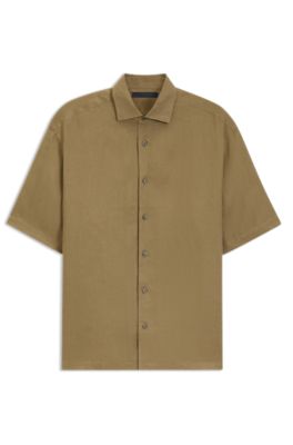 BECKHAM x BOSS relaxed-fit shirt in linen, Green