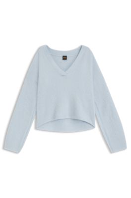 Jersey relaxed fit con cuello en pico en lana y alpaca, Celeste