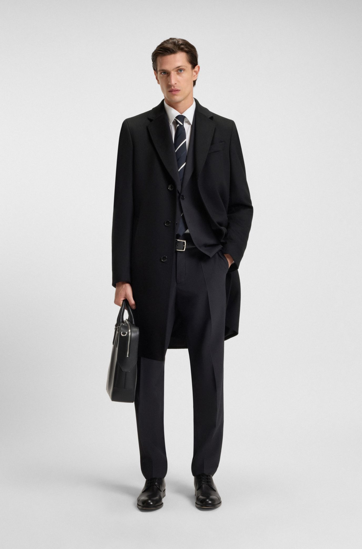BOSS スリムフィットコート(slim fit coat) BOSS - Wool-cashmere coat in a slim fit - Black