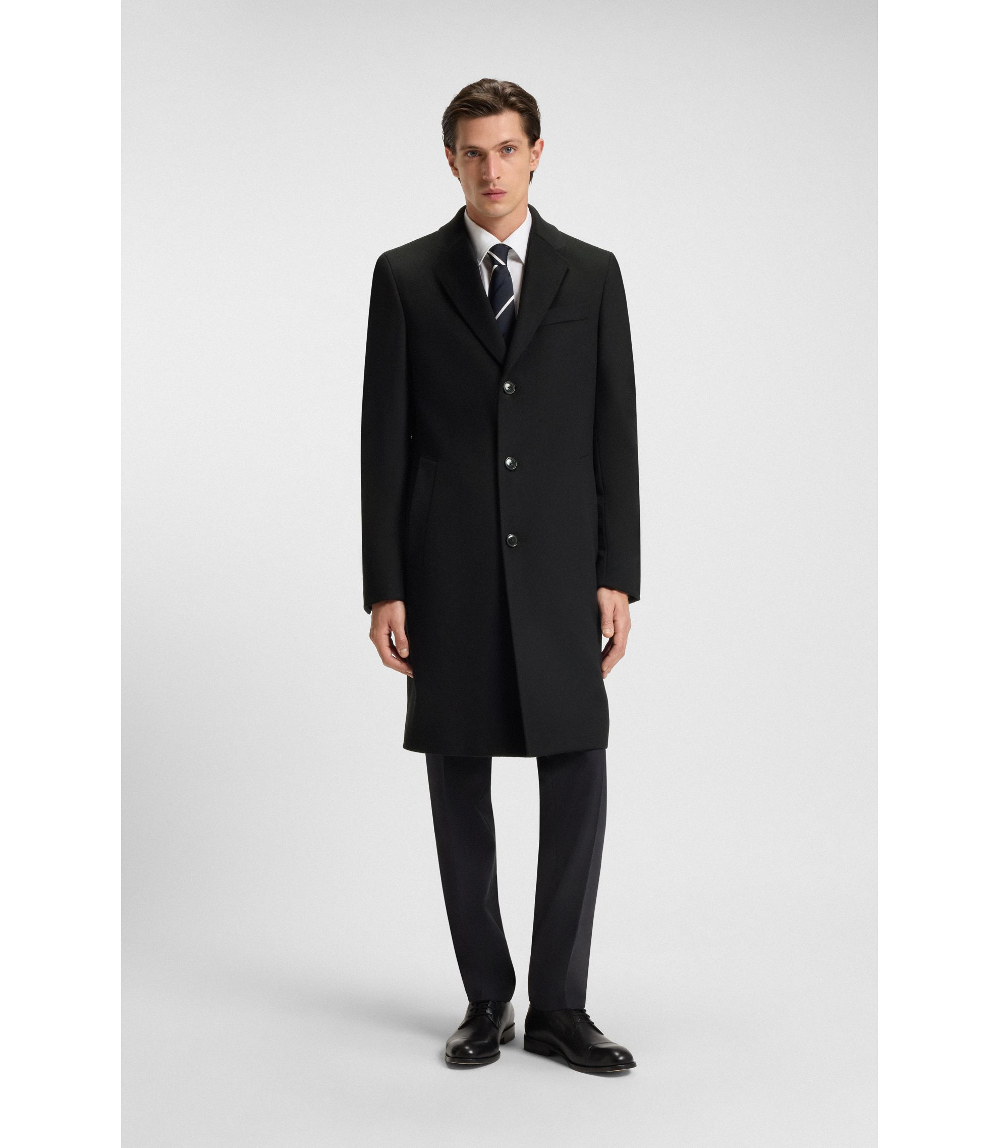 BOSS - Wool-cashmere coat in a slim fit - Black