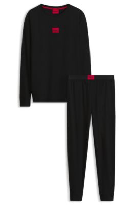 Red-logo pyjamas in stretch cotton, Black