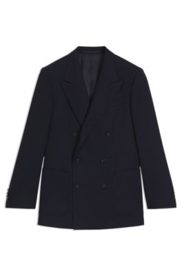 Blazer cruzado BECKHAM x BOSS de lana el&aacute;stica, Azul oscuro