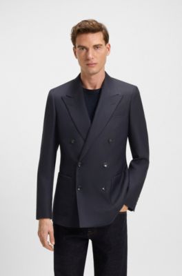 Blazer cruzado BECKHAM x BOSS de lana el&aacute;stica, Azul oscuro