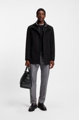Relaxed-fit short coat in wool and cashmere, Black