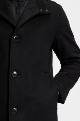 Abrigo corto relaxed fit de lana y cashmere, Negro