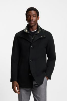 Abrigo corto relaxed fit de lana y cashmere, Negro