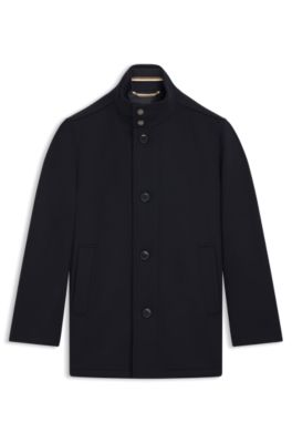Relaxed-fit short coat in wool and cashmere, Dark Blue
