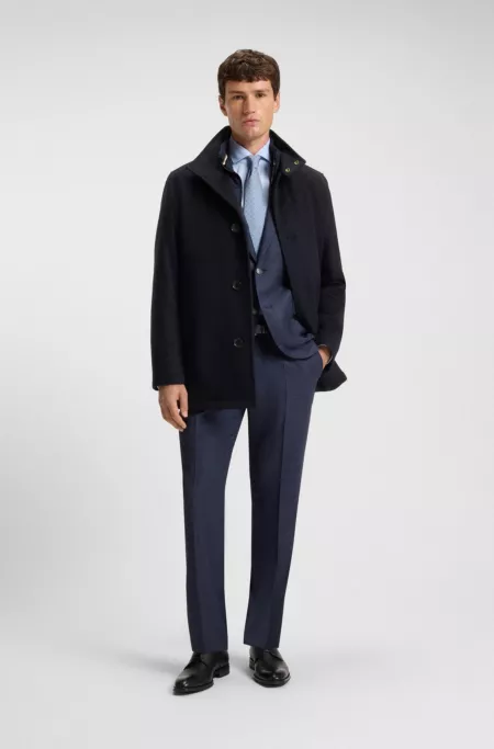 Relaxed-fit short coat in wool and cashmere