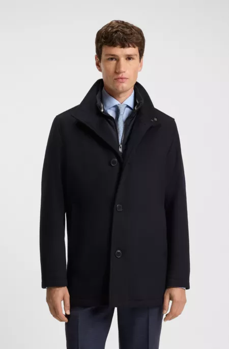Relaxed-fit short coat in wool and cashmere