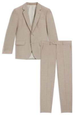 Two-piece suit in virgin wool, silk and linen, Light Beige