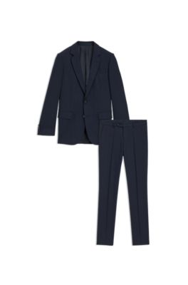 BECKHAM x BOSS Costume deux pi&egrave;ces en laine vierge, soie et lin, Bleu fonc&eacute;