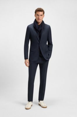BECKHAM x BOSS Costume deux pi&egrave;ces en laine vierge, soie et lin, Bleu fonc&eacute;