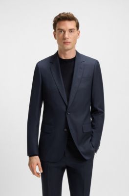 BECKHAM x BOSS Costume deux pi&egrave;ces en laine vierge, soie et lin, Bleu fonc&eacute;