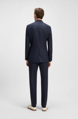 BECKHAM x BOSS Costume deux pi&egrave;ces en laine vierge, soie et lin, Bleu fonc&eacute;
