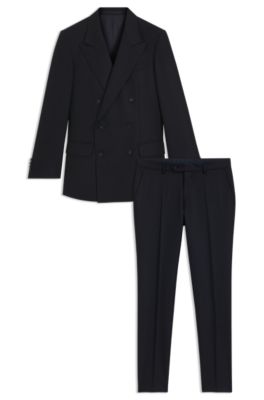 Double-breasted suit in virgin wool, Dark Blue