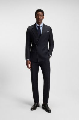 Double-breasted suit in virgin wool, Dark Blue