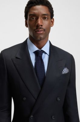 Double-breasted suit in virgin wool, Dark Blue
