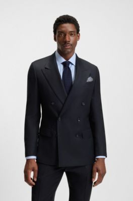 Double-breasted suit in virgin wool, Dark Blue