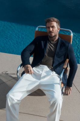 Pantalon BECKHAM&nbsp;x&nbsp;BOSS en coton stretch, Blanc