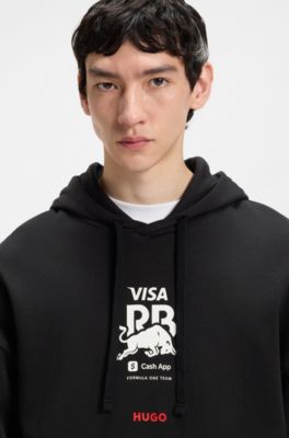 Sudadera HUGO&nbsp;x&nbsp;VCARB para aficionados con capucha e ilustraci&oacute;n de Yuki Tsunoda, Negro