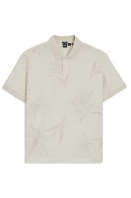 Polo de algod&oacute;n mercerizado con tejido en jacquard floral, Blanco