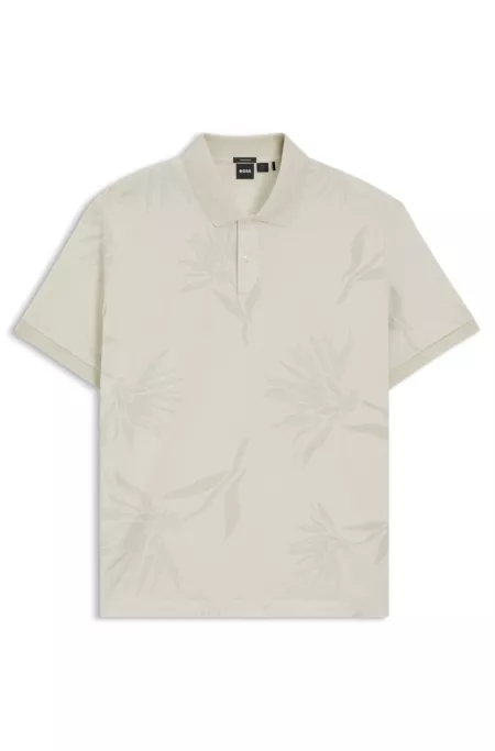 Mercerised-cotton polo shirt with floral jacquard