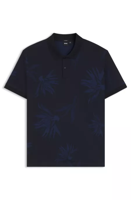 Mercerised-cotton polo shirt with floral jacquard