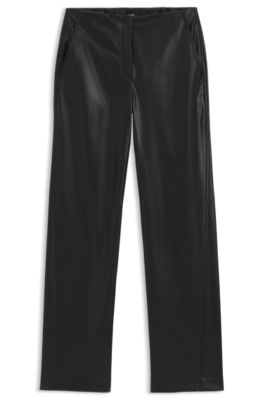 Straight-leg trousers in faux leather, Black
