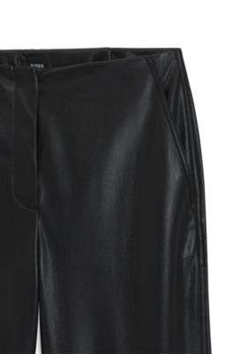 Straight-leg trousers in faux leather, Black
