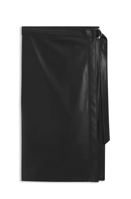Wrap-front skirt in faux leather