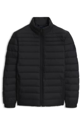 Chaqueta acolchada repelente al agua plegable con insignia de logo, Negro