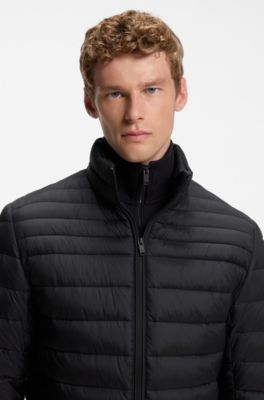 Chaqueta acolchada repelente al agua plegable con insignia de logo, Negro