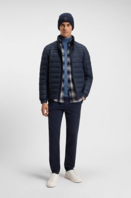 Packable water-repellent padded jacket with logo badge, Dark Blue