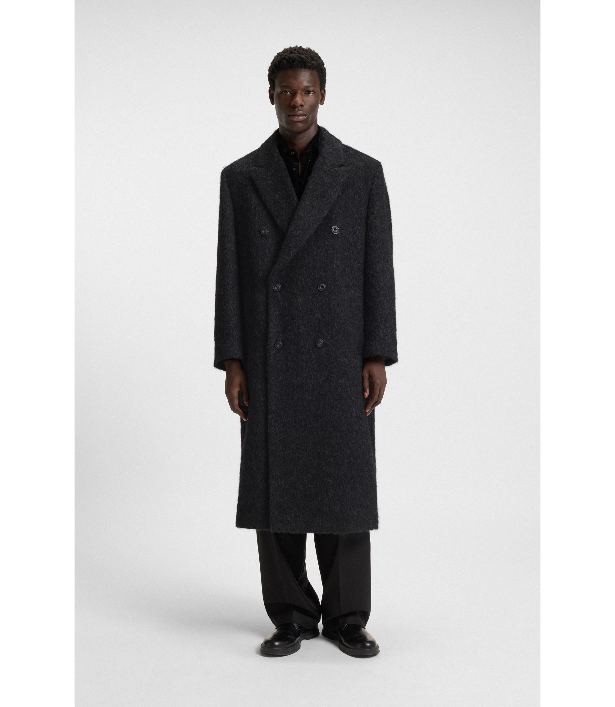 HUGO - Double-breasted coat in a relaxed fit - Black