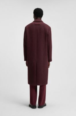 Abrigo largo regular fit de tweed, Rojo oscuro