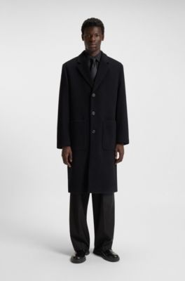 Manteau Regular en laine m&eacute;lang&eacute;e, Noir