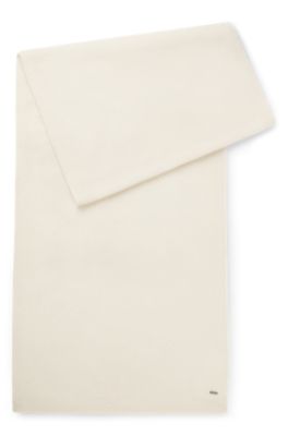 Cashmere scarf with metal logo tube, White