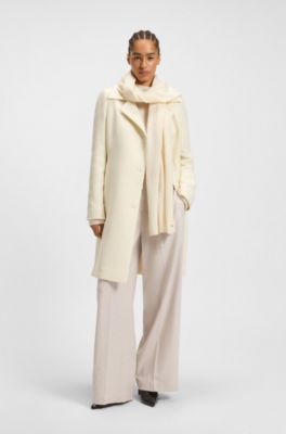 Bufanda de cashmere con adorno de logotipo met&aacute;lico, Blanco