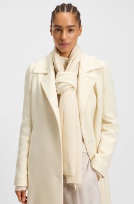 Bufanda de cashmere con adorno de logotipo met&aacute;lico, Blanco