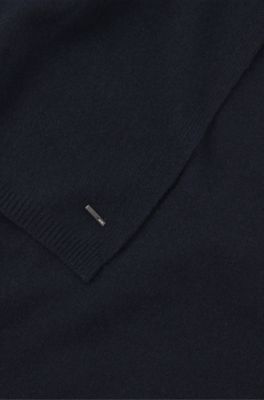 Cashmere scarf with metallic logo trim, Dark Blue