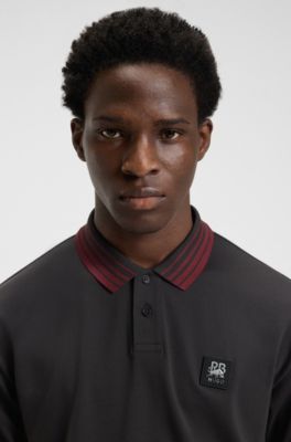 Polo HUGO x RB avec patch logot&eacute; taureau, Marron fonc&eacute;