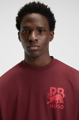 Camiseta HUGO&nbsp;x&nbsp;RB de algod&oacute;n con logo de toro, Rojo oscuro