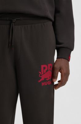 HUGO x RB bull-graphic tracksuit bottoms in cotton terry, Dark Brown