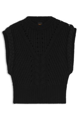 Italian-yarn sleeveless top with structured knit, Black