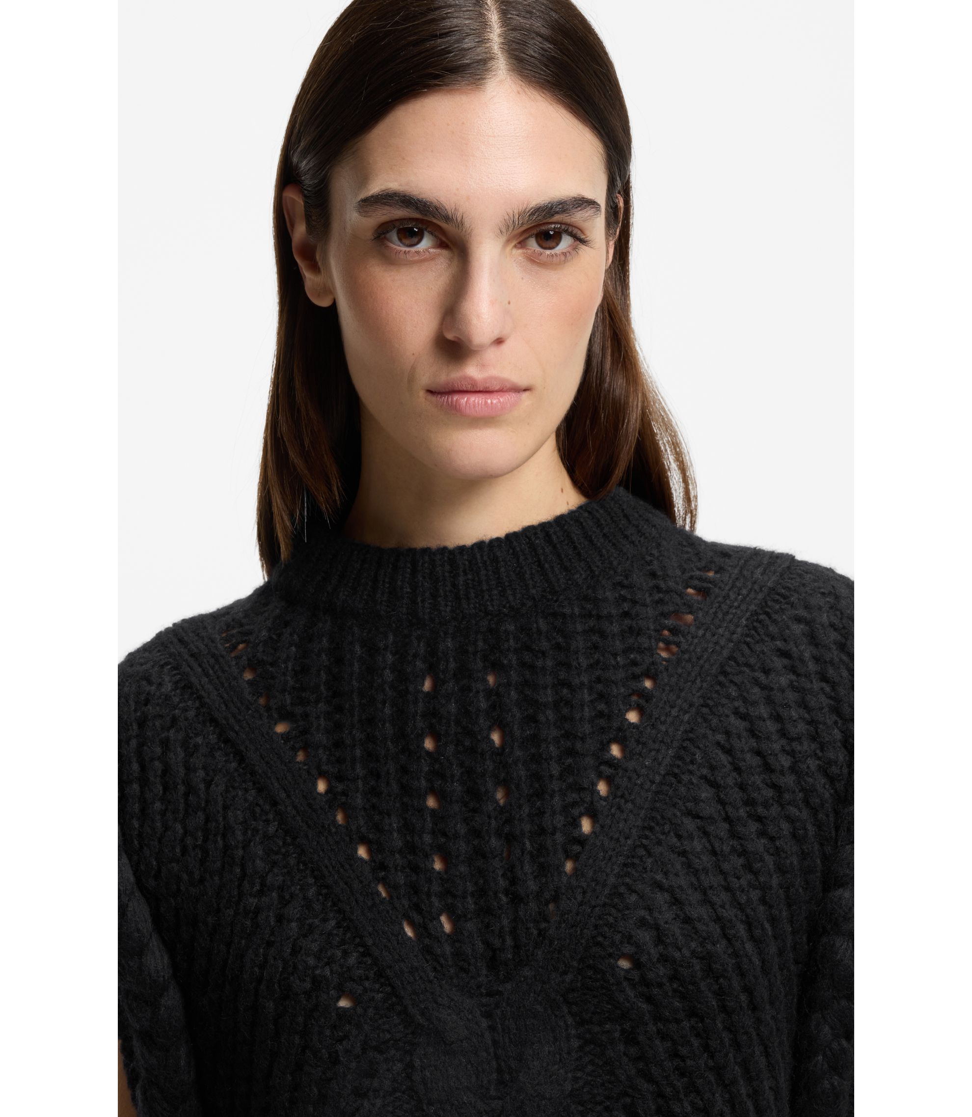 BOSS - Italian-yarn sleeveless top with structured knit - Black