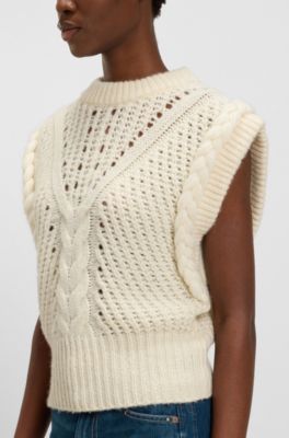 Italian-yarn sleeveless top with structured knit, White