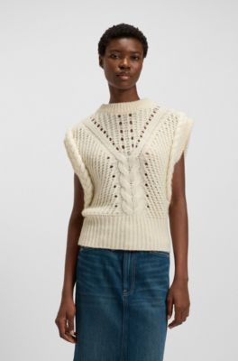 Top relaxed fit sin mangas en hilo italiano estructurado, Blanco