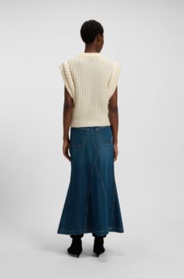 Top relaxed fit sin mangas en hilo italiano estructurado, Blanco